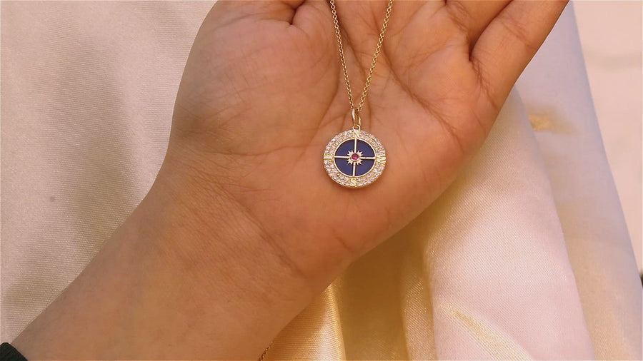 Luster Lapis Lazuli & Diamond Pendant With Ruby