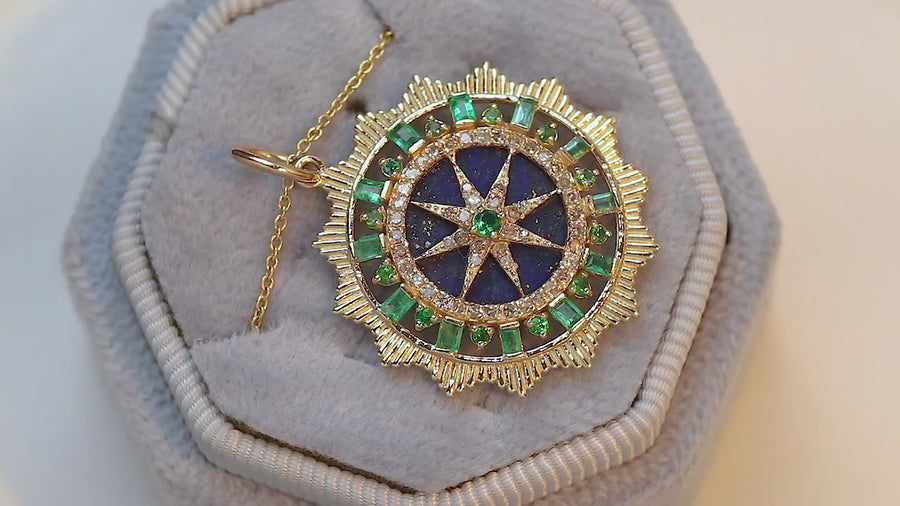 Relic Lapis Lazuli Pendant with Emerald & Diamonds