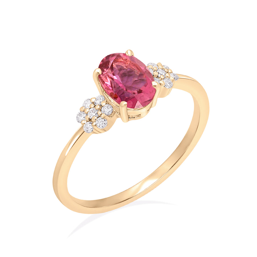 Yellow gold pink gemstone ring, ideal gift for fiancée or anniversary

