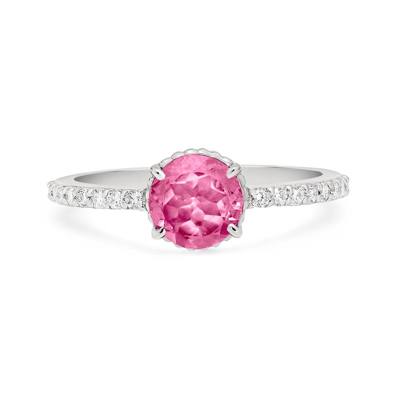 Handmade engagement ring in yellow gold with pink gemstone