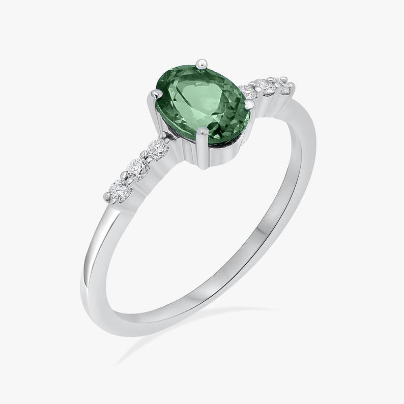 Nimbus Green Tourmaline Oval shape Gold Ring - ChicVida