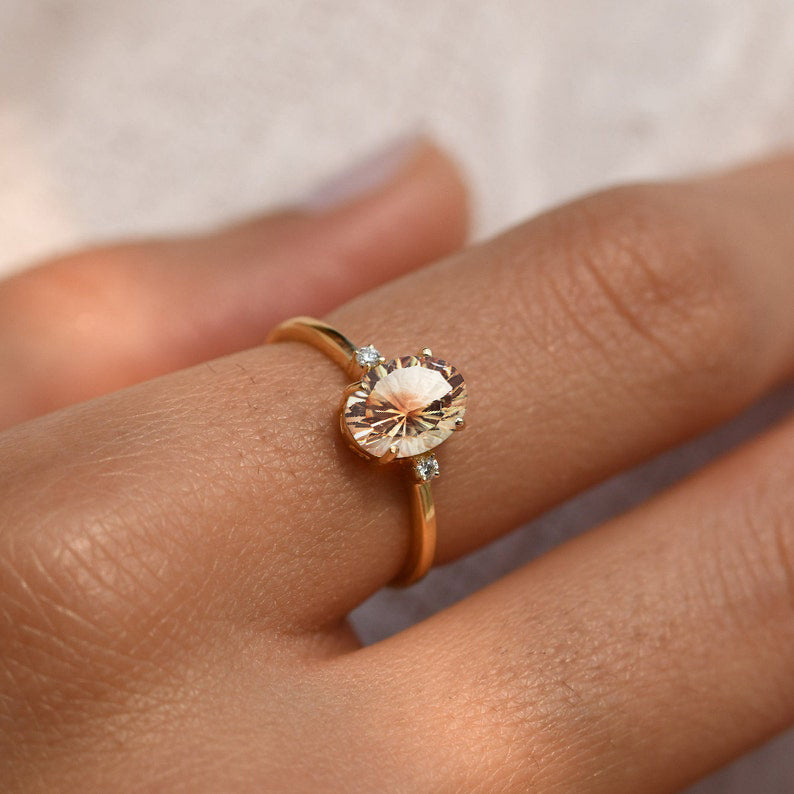 Three Stone Sunstone Diamond Ring