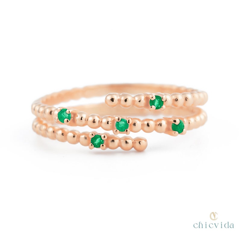 Emerald Gold Spiral Ring