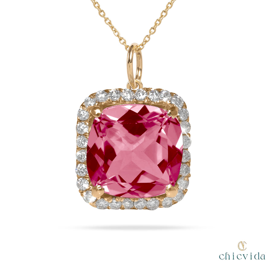 diamond halo pink pendant