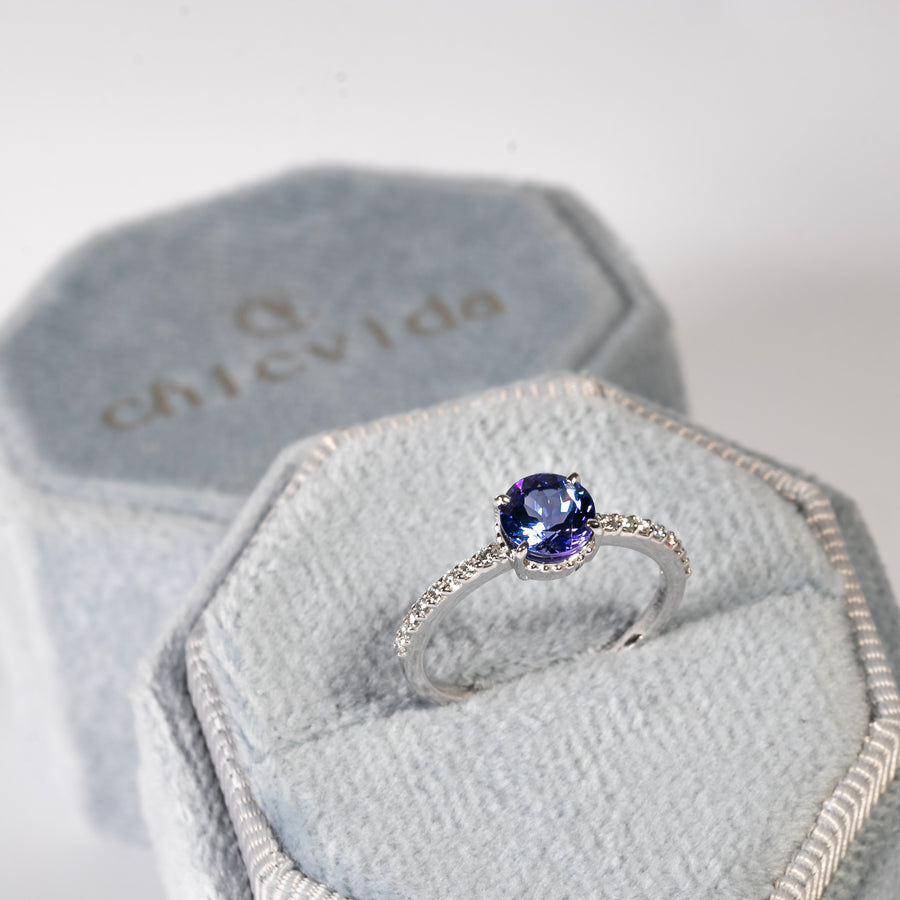  Tanzanite gemstone stacking ring with pavé diamond band