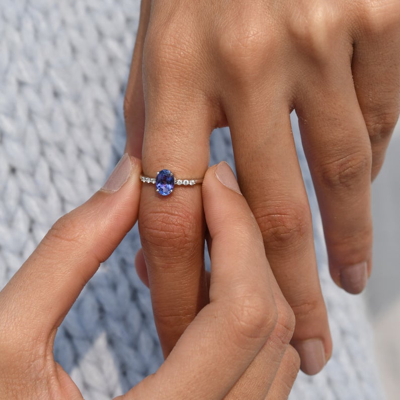 tanzanite dainty ring gold