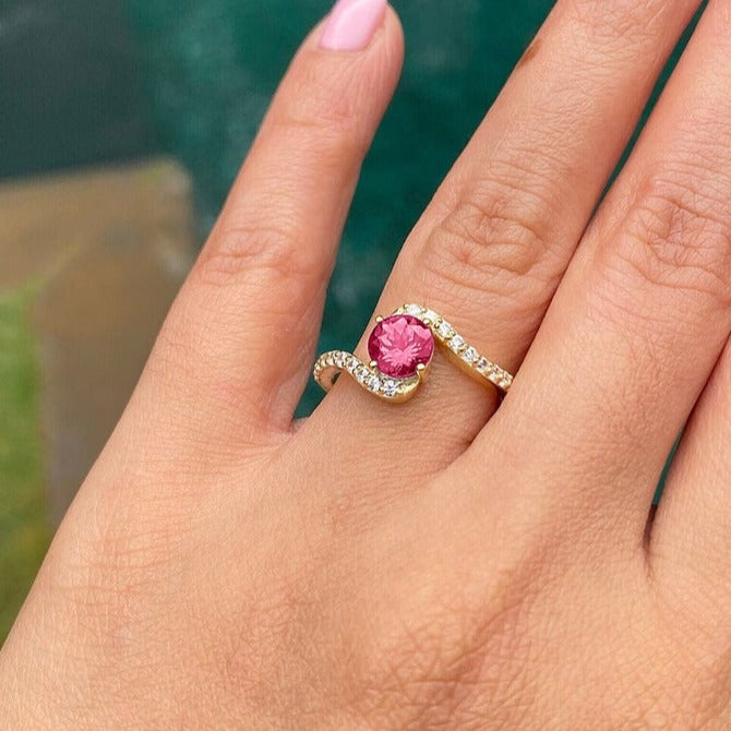 Dainty pink tourmaline gold ring