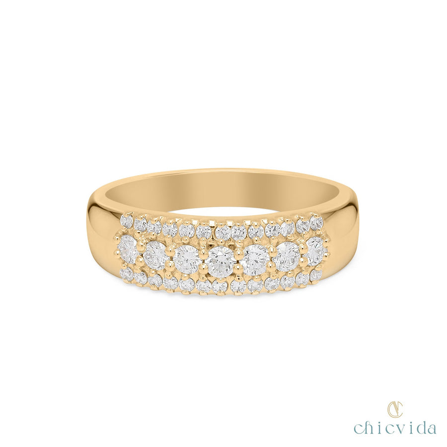 Wide diamond band in 14k gold for wedding or stacking